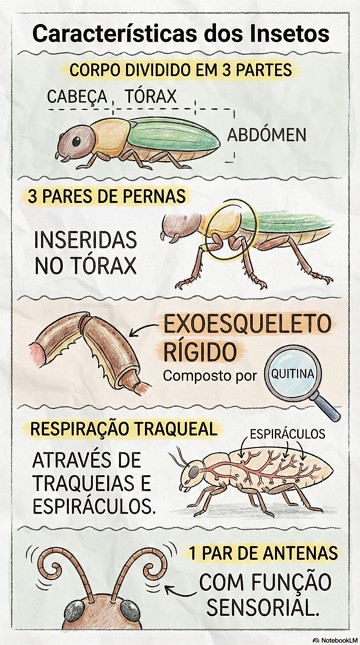 Características gerais dos insetos Imagem em formato de infográfico com as características gerais dos insetos