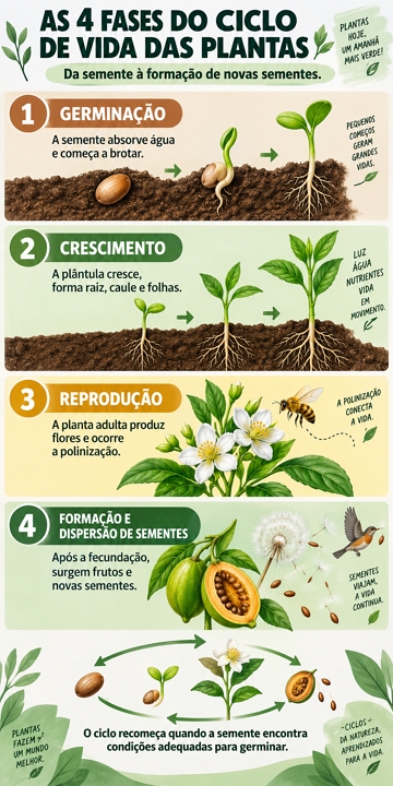As 4 fases do ciclo de vida de uma planta com explicação resumida As 4 fases do ciclo de vida de uma planta com explicação resumida