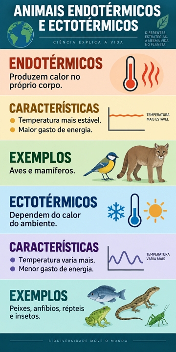 Infográfico sobre os animais endotérmicos e ectotérmicos Infográfico sobre os animais endotérmicos e ectotérmicos