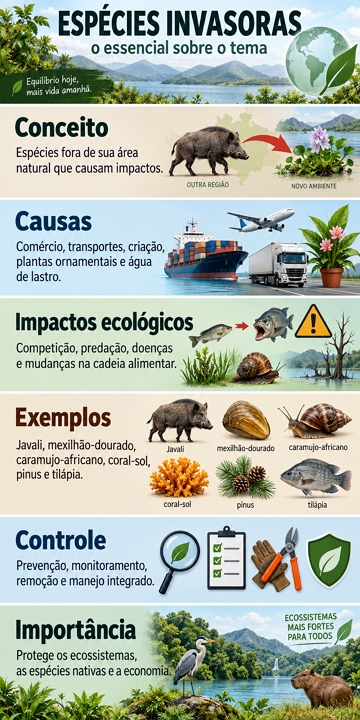 Infográfico com resumo didático sobre Espécies Invasoras Infográfico com resumo didático sobre Espécies Invasoras