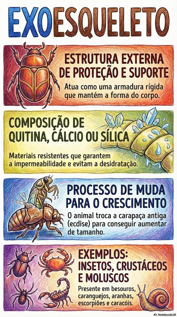 Infogr&aacute;fico sobre caracter&iacute;sticas do exoesqueleto de animais