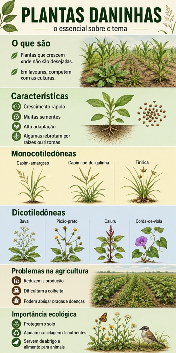 Infográfico com resumo sobre as plantas daninhas Infográfico com resumo sobre as plantas daninhas