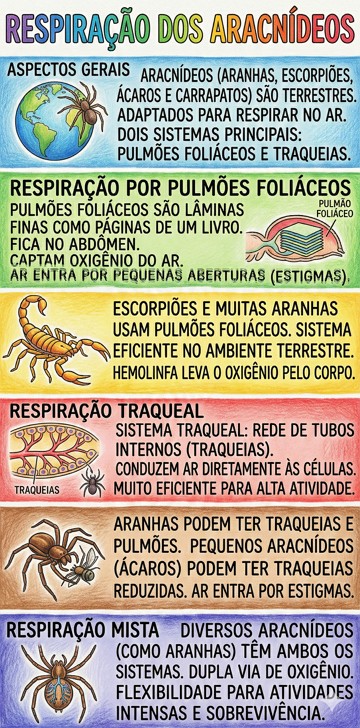 Infogr&aacute;fico com resumo sobre os tipos de respira&ccedil;&atilde;o das aracn&iacute;deos