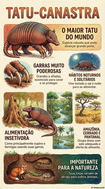 Infográfico mostrando as principais características do Tatu-Canastra Infográfico mostrando as principais características do Tatu-Canastra