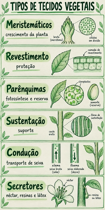 Infográfico sobre os tipos de tecidos vegetais Infográfico sobre os tipos de tecidos vegetais