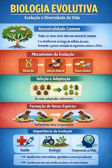 Infogr&aacute;fico com resumo sobre Biologia Evolutiva