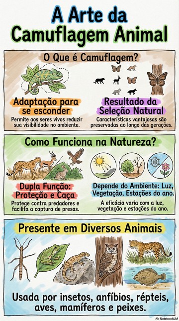 Infogr&aacute;fico resumido sobre a camuflagem em animais