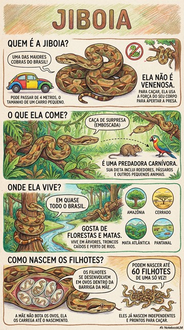 Jiboia Infográfico com as características da Jiboia