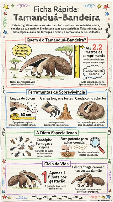 Infográfico com síntese sobre o Tamanduá-bandeira Infográfico com síntese sobre o Tamanduá-bandeira