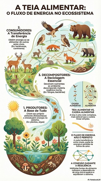 Infográfico explicando a teia alimentar Infográfico explicando a teia alimentar